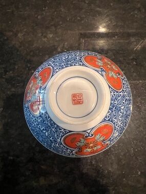 Blue and Orange Porcelain Rice Bowl with Red Mark